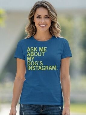 RAYGUN Ask Me About My Dog's Instagram T-Shirt M 19” p2p Royal Blue EUC